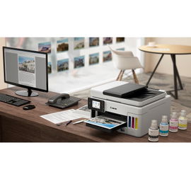 Canon MAXIFY GX6010 - Impresora multifunción - color - chorro de tinta - rellenable - A4 (210 x 297 mm), Legal (216 x 356 mm) (original) - A4/Legal (material) - hasta 22.2 ppm (copiando) - hasta 45 ppm (impresión) - 350 hojas - Wi-Fi(n), LAN, host US