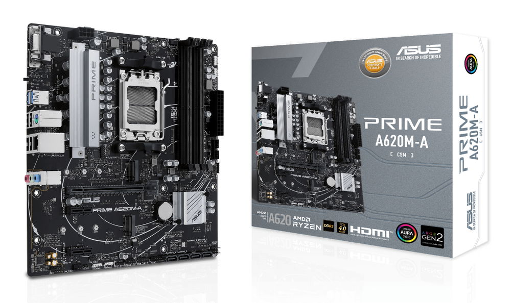 ASUS PRIME A620M-A-CSM - Placa base - micro ATX - Socket AM5 - AMD A620 Chipset - USB 3.2 Gen 1, USB 3.2 Gen 2, USB-C 3.2 Gen 1 - Gigabit LAN - Tarjeta gráfica (CPU necesaria) - HD Audio (8-canales) ASUS PRIME A620M-A-CSM - Placa base - micro ATX - Socket AM5 - AMD A620 Chipset - USB 3.2 Gen 1, USB 3.2 Gen 2, USB-C 3.2 Gen 1 - Gigabit LAN - Tarjeta gráfica (CPU necesaria) - HD Audio (8-canales)