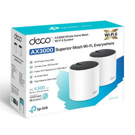 Kit 2 Routers Inalámbricos MESH Interior para Hogar / Doble Banda Wi-Fi 6 AX3000 Mbps / 3 Puerto Gigabit WAN/LAN / 2 Antenas Internas / Administración Mediante la App Deco (iOS, Android) / Protección HomeShield Kit 2 Routers Inalámbricos MESH Interior para Hogar / Doble Banda Wi-Fi 6 AX3000 Mbps / 3 Puerto Gigabit WAN/LAN / 2 Antenas Internas / Administración Mediante la App Deco (iOS, Android) / Protección HomeShield