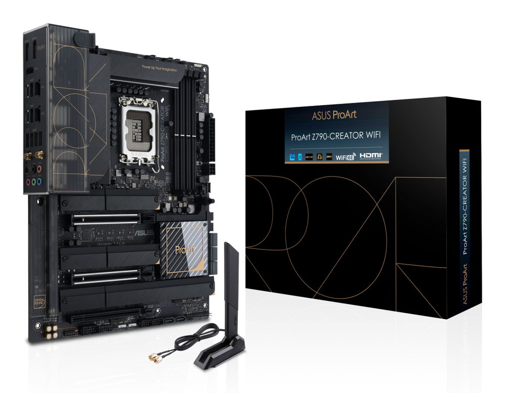 ASUS ProArt Z790-CREATOR WIFI - Placa base - ATX - Socket LGA1700 - Z790 Chipset - USB 3.2 Gen 1, USB 3.2 Gen 2, USB4, USB-C 3.2 Gen 2x2 - 10 Gigabit LAN, 2.5 Gigabit LAN, Bluetooth, Wi-Fi - Tarjeta gráfica (CPU necesaria) - HD Audio (8-canales) ASUS ProArt Z790-CREATOR WIFI - Placa base - ATX - Socket LGA1700 - Z790 Chipset - USB 3.2 Gen 1, USB 3.2 Gen 2, USB4, USB-C 3.2 Gen 2x2 - 10 Gigabit LAN, 2.5 Gigabit LAN, Bluetooth, Wi-Fi - Tarjeta gráfica (CPU necesaria) - HD Audio (8-canales)