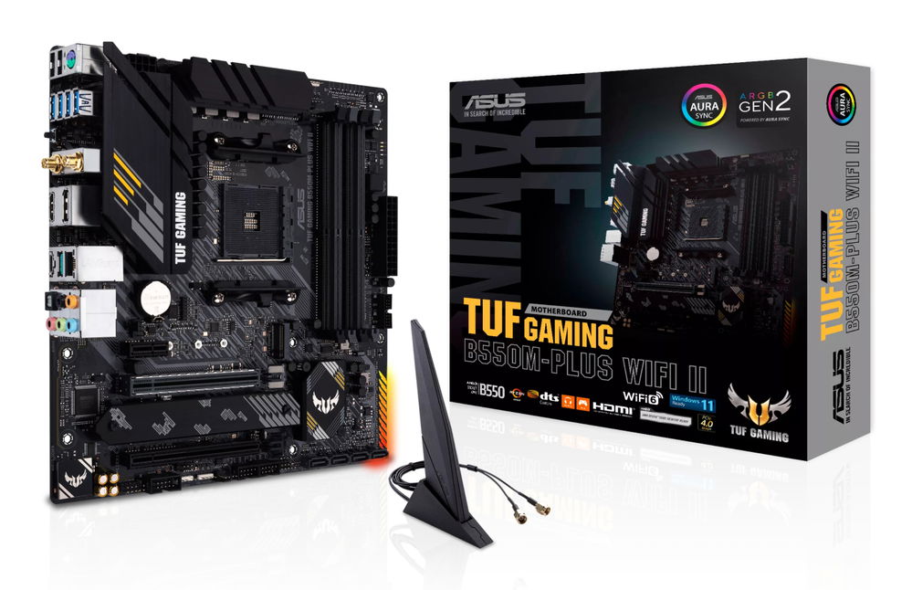 ASUS TUF GAMING B550M-PLUS WIFI II - Placa base - micro ATX - Socket AM4 - AMD B550 Chipset - USB-C Gen2, USB 3.2 Gen 1, USB 3.2 Gen 2 - 2.5 Gigabit LAN, Wi-Fi 6, Bluetooth - Tarjeta gráfica (CPU necesaria) - HD Audio (8-canales)