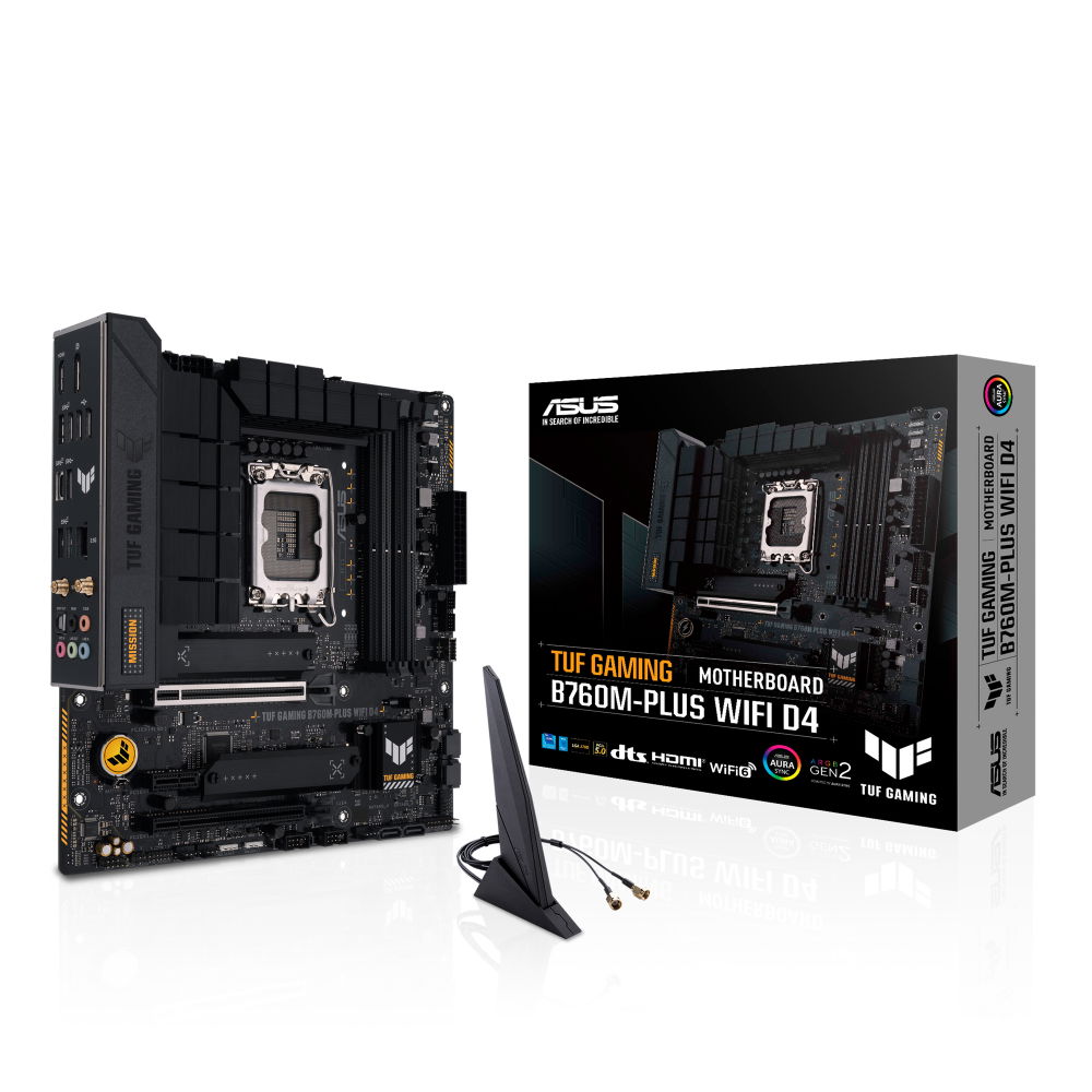 ASUS TUF GAMING B760M-PLUS WIFI D4 - Placa base - micro ATX - Socket LGA1700 - B760 Chipset - USB 3.2 Gen 1, USB 3.2 Gen 2, USB-C 3.2 Gen 2x2 - 2.5 Gigabit LAN, Wi-Fi 6, Bluetooth - Tarjeta gráfica (CPU necesaria) - HD Audio (8-canales)