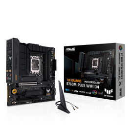 ASUS TUF GAMING B760M-PLUS WIFI D4 - Placa base - micro ATX - Socket LGA1700 - B760 Chipset - USB 3.2 Gen 1, USB 3.2 Gen 2, USB-C 3.2 Gen 2x2 - 2.5 Gigabit LAN, Wi-Fi 6, Bluetooth - Tarjeta gráfica (CPU necesaria) - HD Audio (8-canales)
