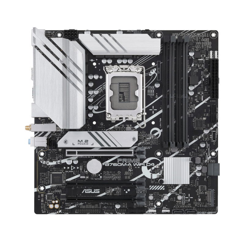 ASUS PRIME B760M-A WIFI D4 - Placa base - micro ATX - Socket LGA1700 - B760 Chipset - USB 3.2 Gen 2, USB 3.2 Gen 1, USB-C 3.2 Gen 1 - 2.5 Gigabit LAN, Wi-Fi 6, Bluetooth - Tarjeta gráfica (CPU necesaria) - HD Audio (8-canales) ASUS PRIME B760M-A WIFI D4 - Placa base - micro ATX - Socket LGA1700 - B760 Chipset - USB 3.2 Gen 2, USB 3.2 Gen 1, USB-C 3.2 Gen 1 - 2.5 Gigabit LAN, Wi-Fi 6, Bluetooth - Tarjeta gráfica (CPU necesaria) - HD Audio (8-canales)