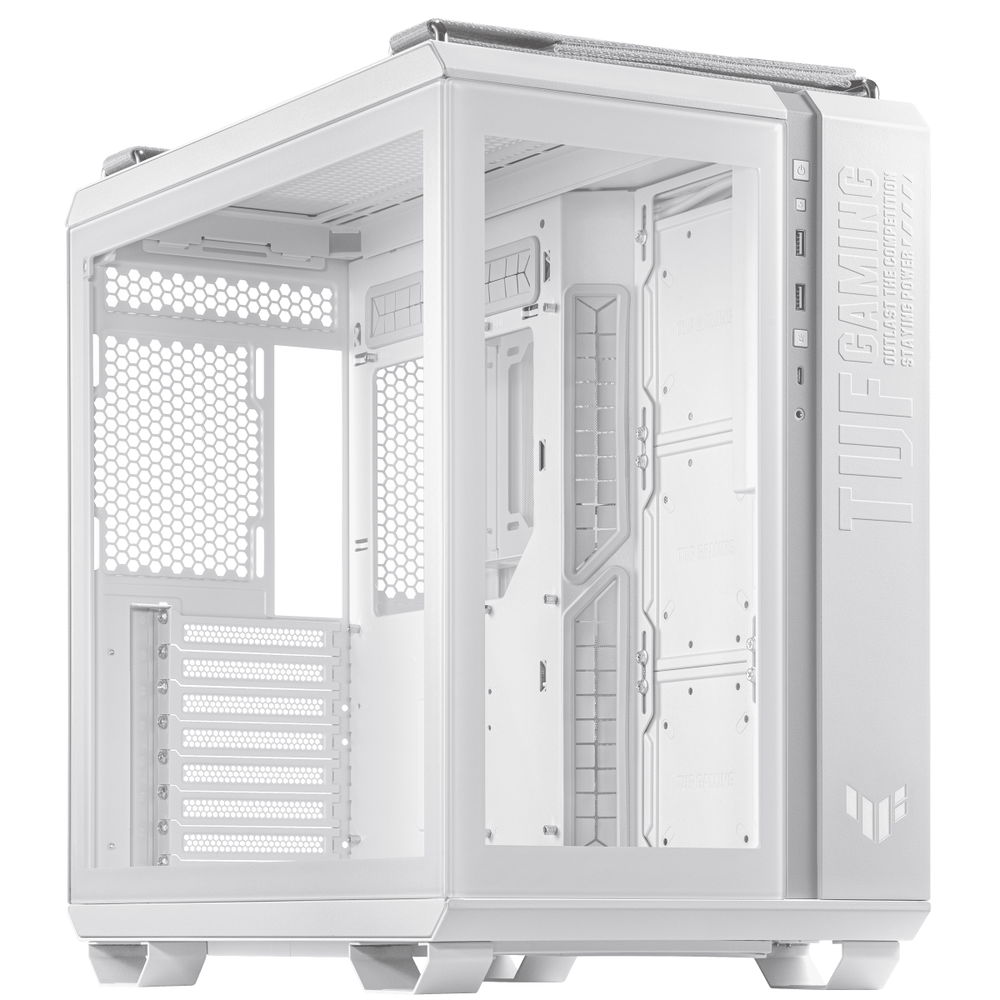 ASUS TUF Gaming GT502 - Mid tower - ATX - panel lateral con ventana (cristal templado) - sin fuente de alimentación - blanco - USB/Audio