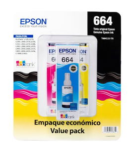 Epson T664 - Paquete de 3 - 70 ml - amarillo, cián, magenta - original - recarga de tinta - para Epson L120, L1300, L310, L380, L395, L495; EcoTank L310, L575 Epson T664 - Paquete de 3 - 70 ml - amarillo, cián, magenta - original - recarga de tinta - para Epson L120, L1300, L310, L380, L395, L495; EcoTank L310, L575