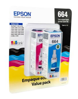Epson T664 - Paquete de 3 - 70 ml - amarillo, cián, magenta - original - recarga de tinta - para Epson L120, L1300, L310, L380, L395, L495; EcoTank L310, L575 Epson T664 - Paquete de 3 - 70 ml - amarillo, cián, magenta - original - recarga de tinta - para Epson L120, L1300, L310, L380, L395, L495; EcoTank L310, L575