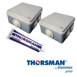 KIT 2 CONTIENE 2 CAJA ESTANCA IP55 100x100x50 mm + 1 PEGATHOR DE 70g THORSMAN