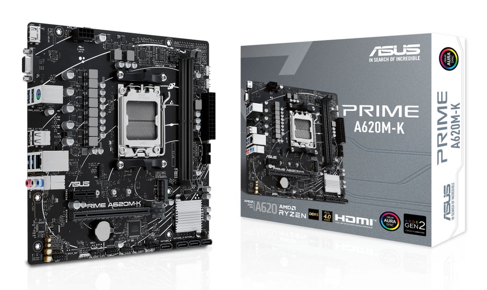 ASUS PRIME A620M-K - Placa base - micro ATX - Socket AM5 - AMD A620 Chipset - USB 3.2 Gen 1 - Gigabit LAN - Tarjeta gráfica (CPU necesaria) - HD Audio (8-canales)