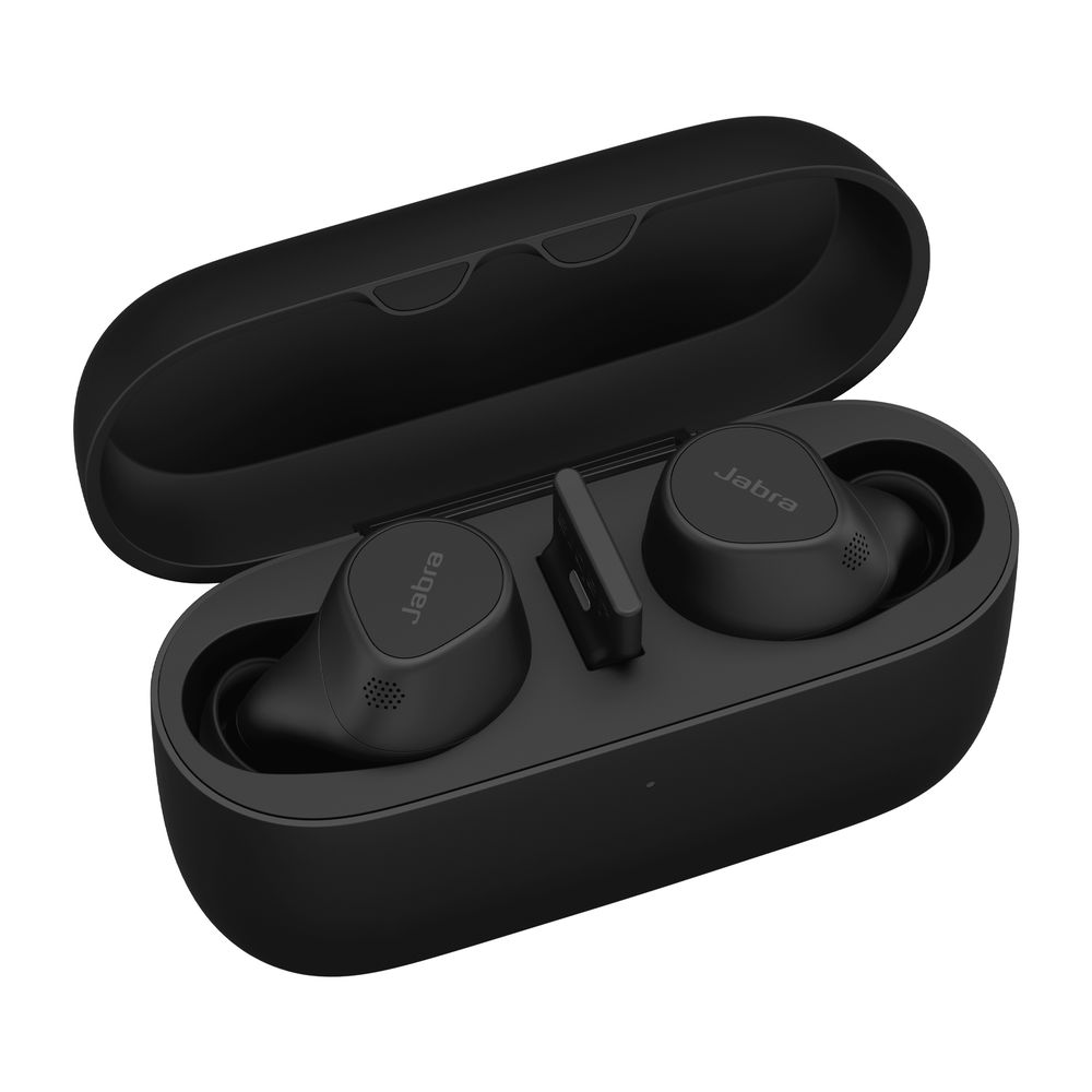 Jabra Evolve2 Buds UC - Auriculares inalámbricos con micro - en oreja - Bluetooth - cancelación de sonido activo - USB-A a través de adaptador Bluetooth - aislamiento de ruido - negro - Certificado por Zoom, Optimizado para Google Meet