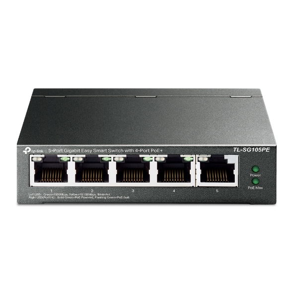 TP-Link TL-SG105PE - Conmutador - Gestionado - 5 x 10/100/1000 (4 PoE+) - sobremesa - PoE+ (65 W) TP-Link TL-SG105PE - Conmutador - Gestionado - 5 x 10/100/1000 (4 PoE+) - sobremesa - PoE+ (65 W)