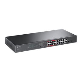 Switch PoE+ No Administrable de 16 puertos 10/100 Mbps / 2 puertos 10/100/1000 Mbps en Combo con 2 Puertos SFP / Presuuesto PoE 250 W / Extensor PoE de hasta 250 metros