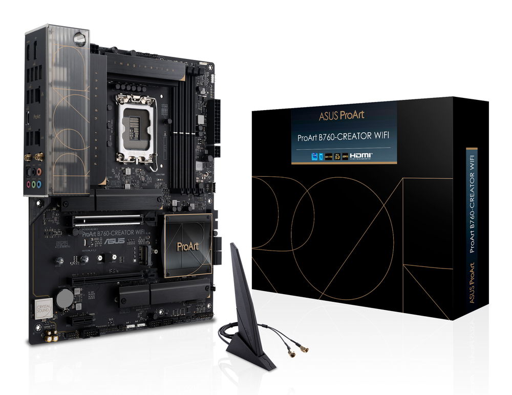 ASUS PROART B760-CREATOR WIFI - Placa base - ATX - Socket LGA1700 - B760 Chipset - USB 3.2 Gen 1, USB-C 3.2 Gen2, USB-C 3.2 Gen 2x2 - Gigabit LAN, 2.5 Gigabit LAN, Wi-Fi 6, Bluetooth - Tarjeta gráfica (CPU necesaria) - HD Audio (8-canales) ASUS PROART B760-CREATOR WIFI - Placa base - ATX - Socket LGA1700 - B760 Chipset - USB 3.2 Gen 1, USB-C 3.2 Gen2, USB-C 3.2 Gen 2x2 - Gigabit LAN, 2.5 Gigabit LAN, Wi-Fi 6, Bluetooth - Tarjeta gráfica (CPU necesaria) - HD Audio (8-canales)