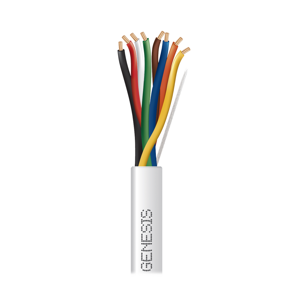 Bobina de 305 metros de cable, 22 AWG, 4 pares, de color blanco para aplicaciones de alarmas de intrusión y automatización.