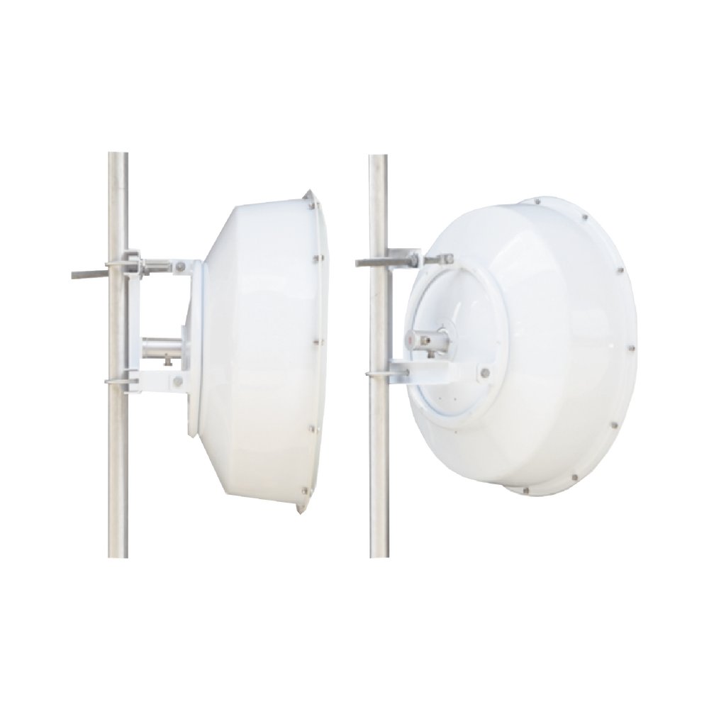 Antena direccional de alta resistencia, Ganancia 30 dBi, (4.9 -6.4 GHz), Plato hondo para mayor inmunidad al ruido, Conectores N-Hembra, Montaje incluido.