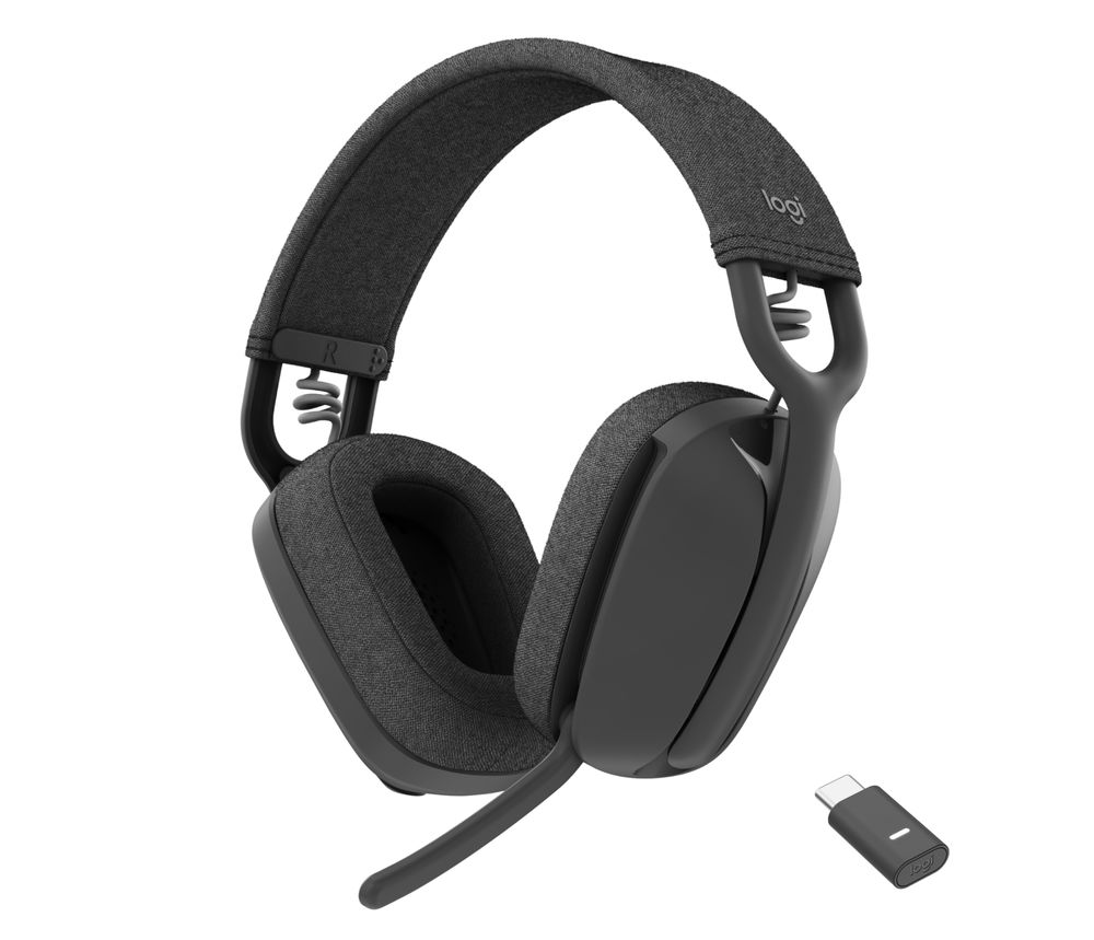 Logitech Zone Vibe Wireless Bluetooth headphones with noise-canceling mic, USB-A, USB-C, certified for Google Meet, Google Voice, Zoom, Mac/PC - Graphite - Auricular - tamaño completo - Bluetooth - inalámbrico - USB-C a través de adaptador Bluetooth 