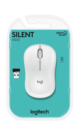Logitech M220 Silent - Ratón - diestro y zurdo - óptico - 3 botones - inalámbrico - 2.4 GHz - receptor inalámbrico USB - blanco
