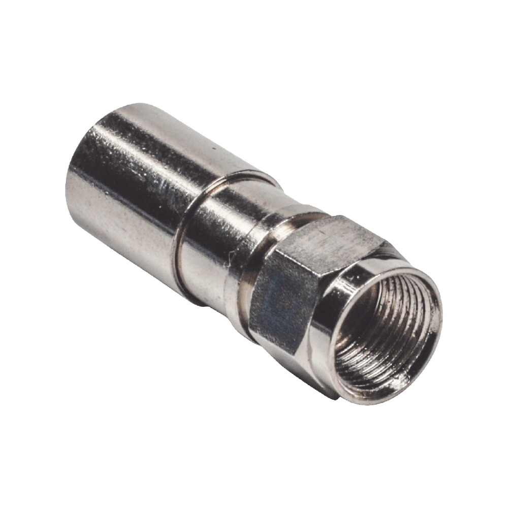 Conector F Macho de Compresión, Metálico para cable RG-6, Cuerpo de Bronce Niquelado.