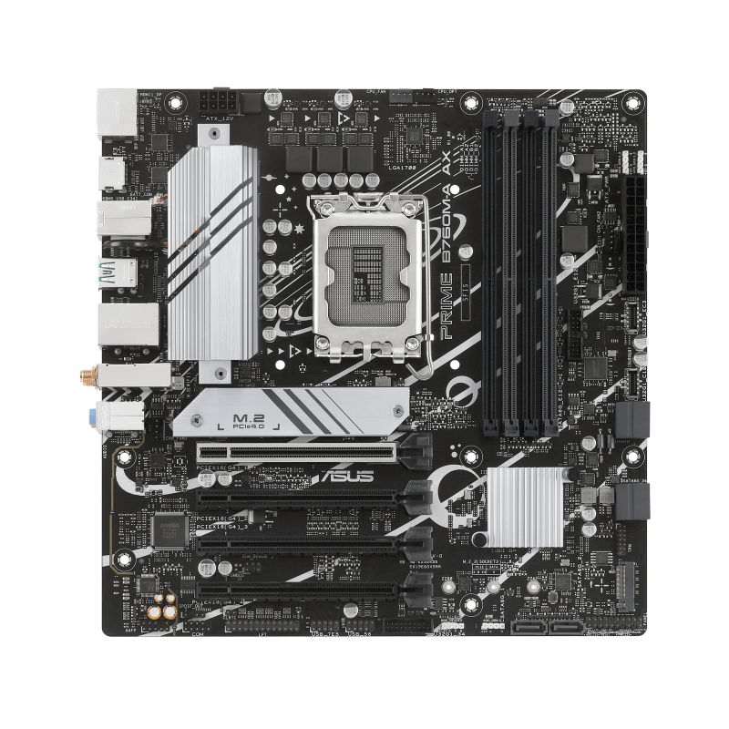 ASUS PRIME B760M-A AX - Placa base - micro ATX - Socket LGA1700 - B760 Chipset - USB 3.2 Gen 1, USB 3.2 Gen 2, USB-C 3.2 Gen 1 - 2.5 Gigabit LAN, Wi-Fi 6, Bluetooth - Tarjeta gráfica (CPU necesaria) - HD Audio (8-canales)