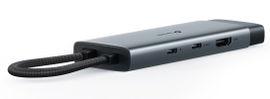 Adaptador HUB 6 en 1, 1 puerto USB-C entrada, 1 puerto HDMI 4K, 1 puerto Ethernet Gigabit, 1 puerto USB-C y 2 puertos USB-A Adaptador HUB 6 en 1, 1 puerto USB-C entrada, 1 puerto HDMI 4K, 1 puerto Ethernet Gigabit, 1 puerto USB-C y 2 puertos USB-A
