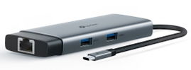 Adaptador HUB 6 en 1, 1 puerto USB-C entrada, 1 puerto HDMI 4K, 1 puerto Ethernet Gigabit, 1 puerto USB-C y 2 puertos USB-A Adaptador HUB 6 en 1, 1 puerto USB-C entrada, 1 puerto HDMI 4K, 1 puerto Ethernet Gigabit, 1 puerto USB-C y 2 puertos USB-A