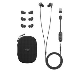 Logitech Zone Wired Earbuds - Auricular - en oreja - cableado - conector de 3,5 mm - aislamiento de ruido - grafito - Certificado para Skype Empresarial, Certificado para Equipos de Microsoft