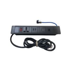 Hub para escritorio color negro,  con 1 Puerto HDMI Hembra-Hembra, 1 Conector RJ45 Cat6, 2 Puertos USB 5V DC /2 A, y 1 Contacto eléctrico universal