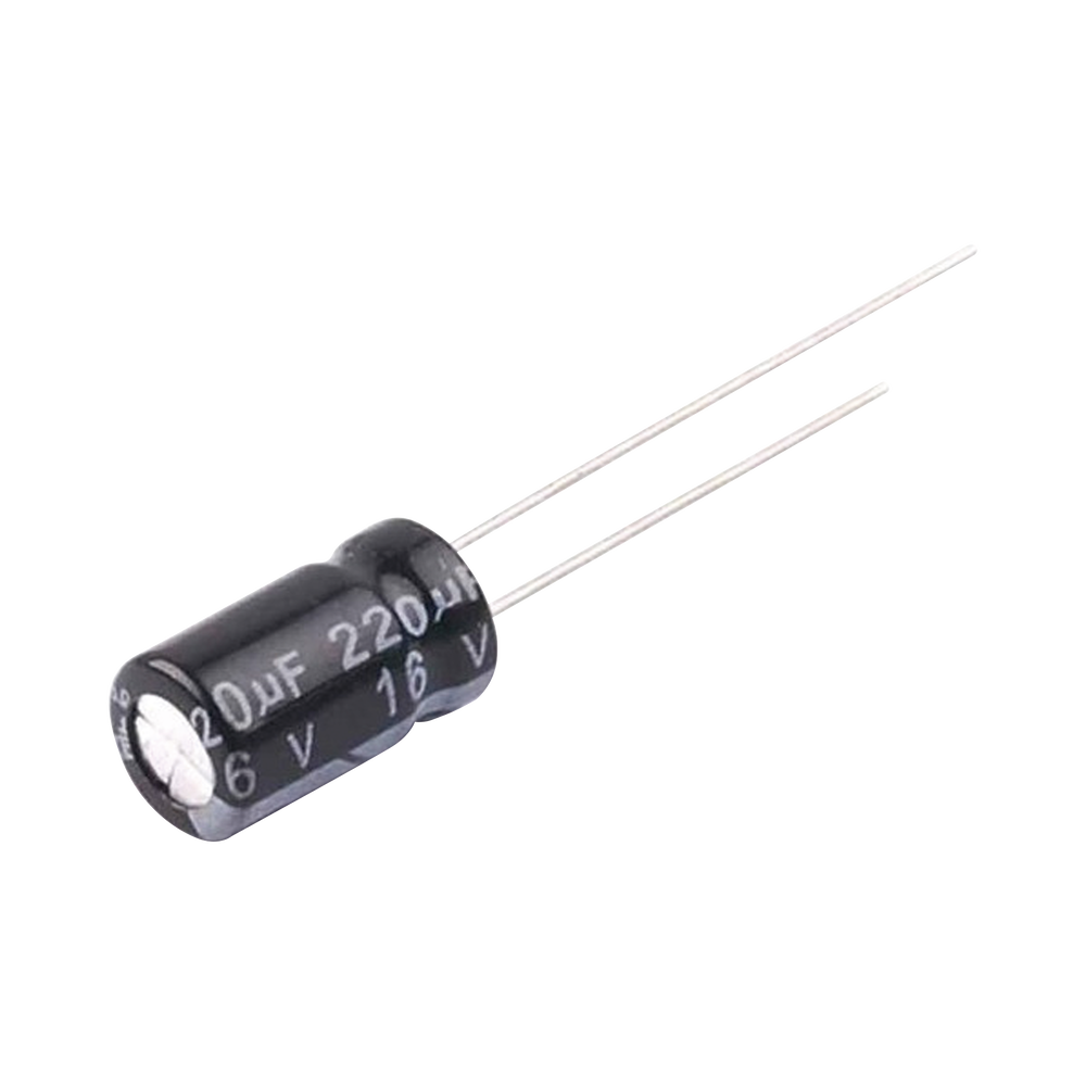 Capacitor Electrolítico de Aluminio, 220 µFd, 16 Vcd,  6.3 x 11 mm, 105 °C.