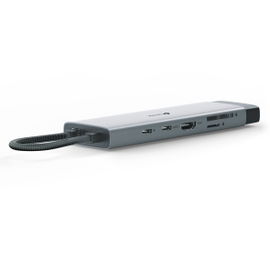 Adaptador HUB 9 en 1, 1 puerto USB-C entrada, 1 puerto HDMI 4K, 1 puerto Ethernet Gigabit, 1 puerto SD y MicroSD, 1 puerto USB-C y 3 puertos USB-A