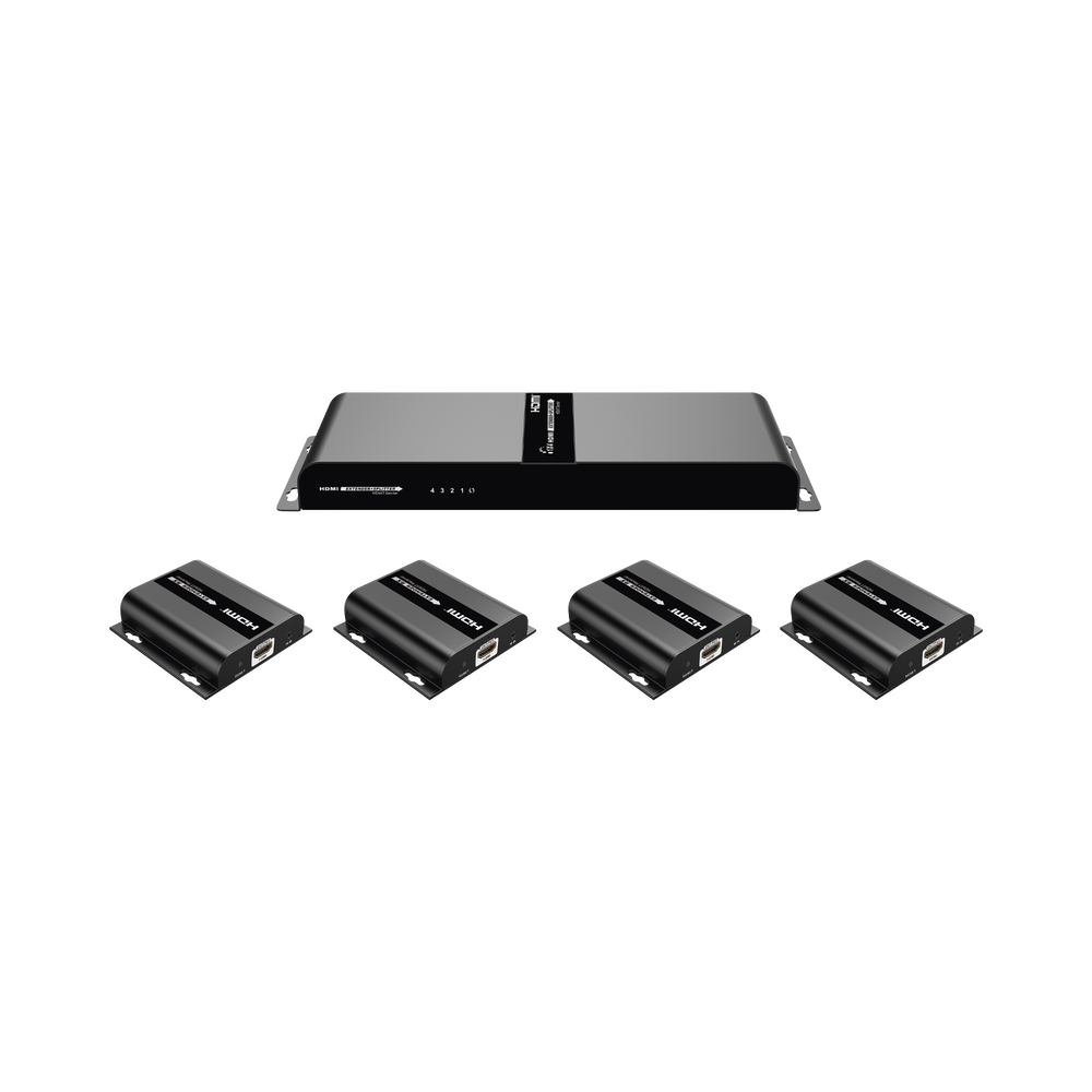 Kit @ 1080p, Divisor HDMI ; 1 X 4 sobre cable CAT6 hasta 120 Metros, con IR