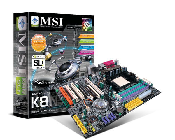 MSI K8N SLI Platinum - Placa base - ATX - Socket 939 - nForce4 SLI Chipset - FireWire - 2 x Gigabit LAN - audio de 8 canales MSI K8N SLI Platinum - Placa base - ATX - Socket 939 - nForce4 SLI Chipset - FireWire - 2 x Gigabit LAN - audio de 8 canales