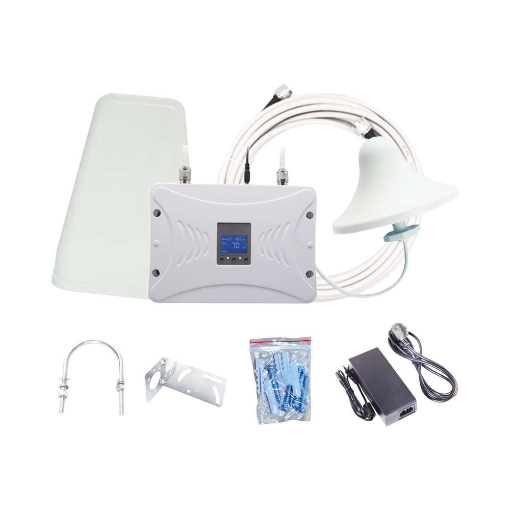 Kit Amplificador de Señal Celular 4G LTE, 3G y Voz. Funciona con Todos los Operadores. Soporta Múltiples Dispositivos y Tecnologías. Hasta 1000 metros cuadrados de Cobertura