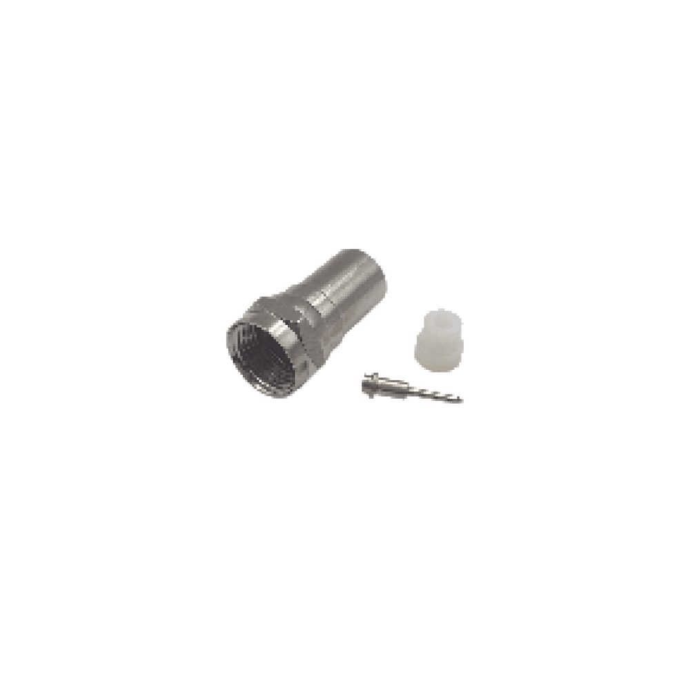 Conector F Macho de Anillo Plegable, con PIN para cable RG-6, Cuerpo de Bronce Niquelado.