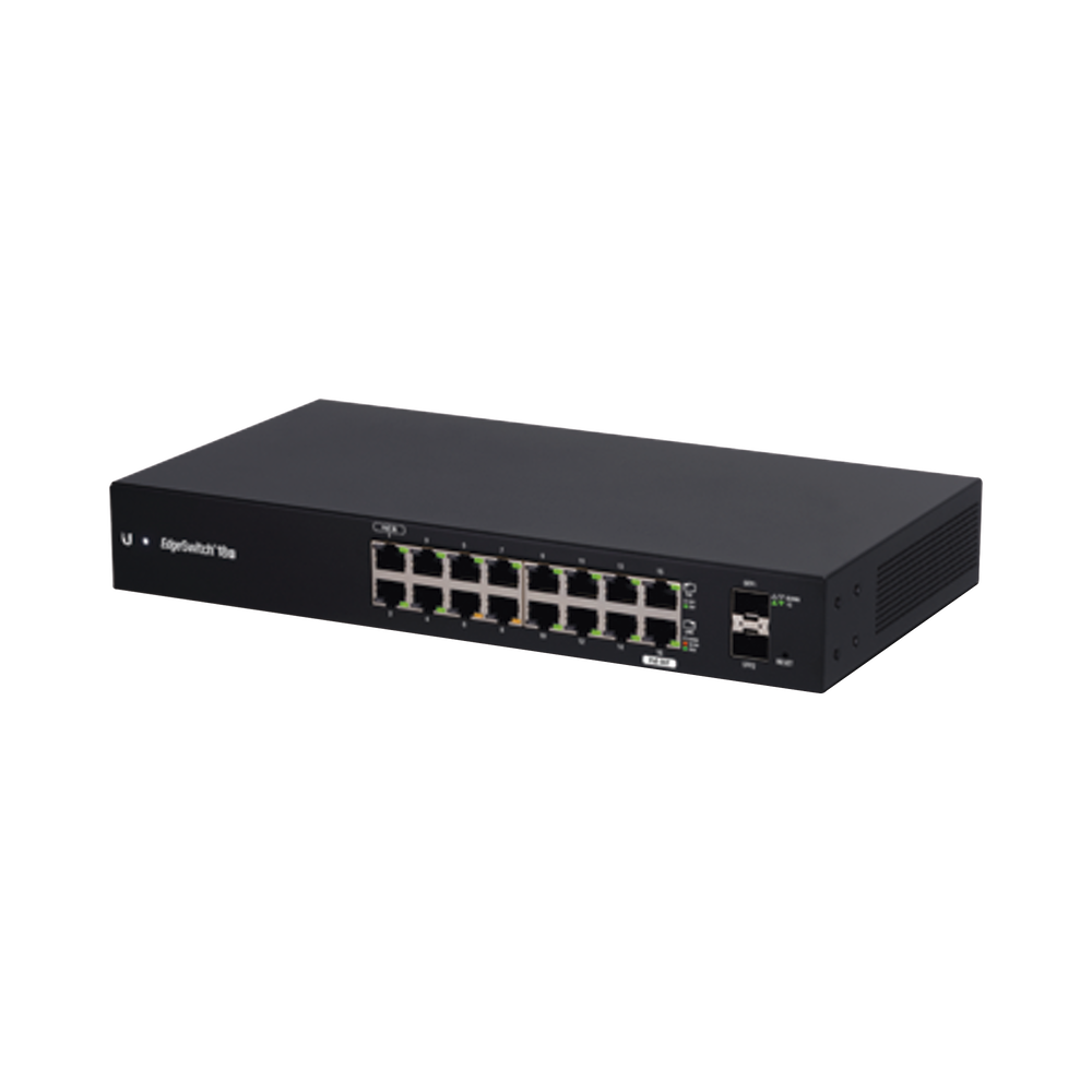 EdgeSwitch 18X Administrable para WISP asequible y sin ventilador con (16) puertos Gigabit RJ45 y (2) puertos SFP