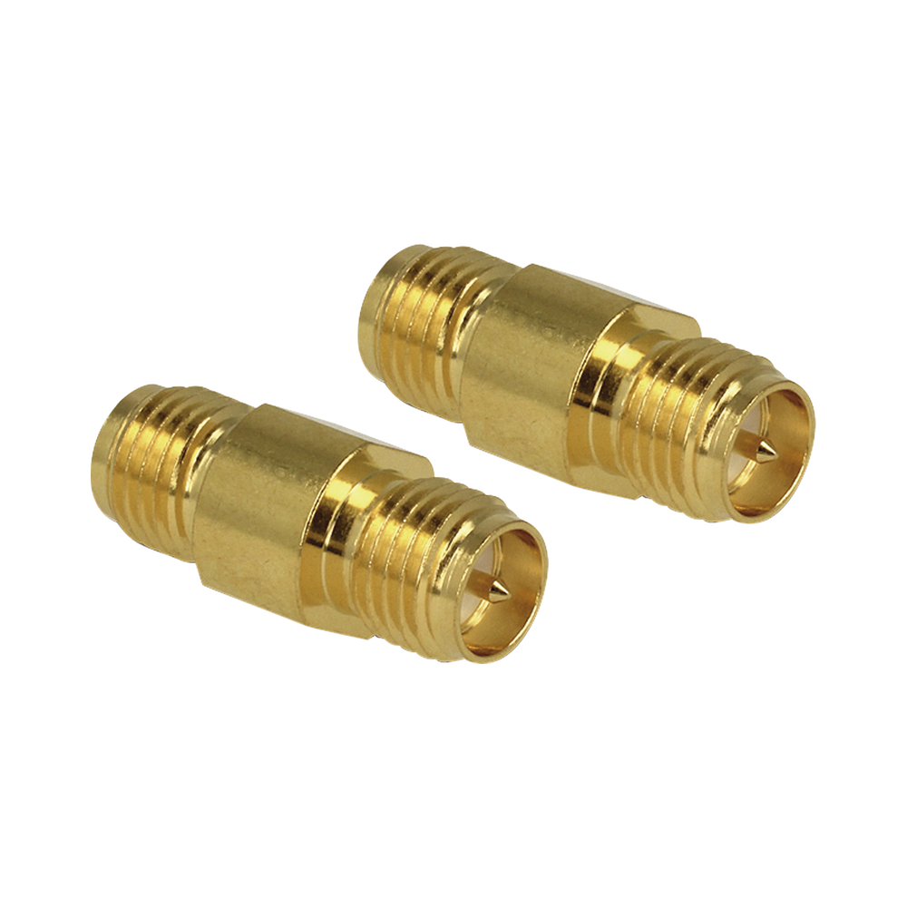Adaptador Barril de SMA Hembra Inverso a SMA Hembra Inverso, Oro/ Oro/ Teflón,