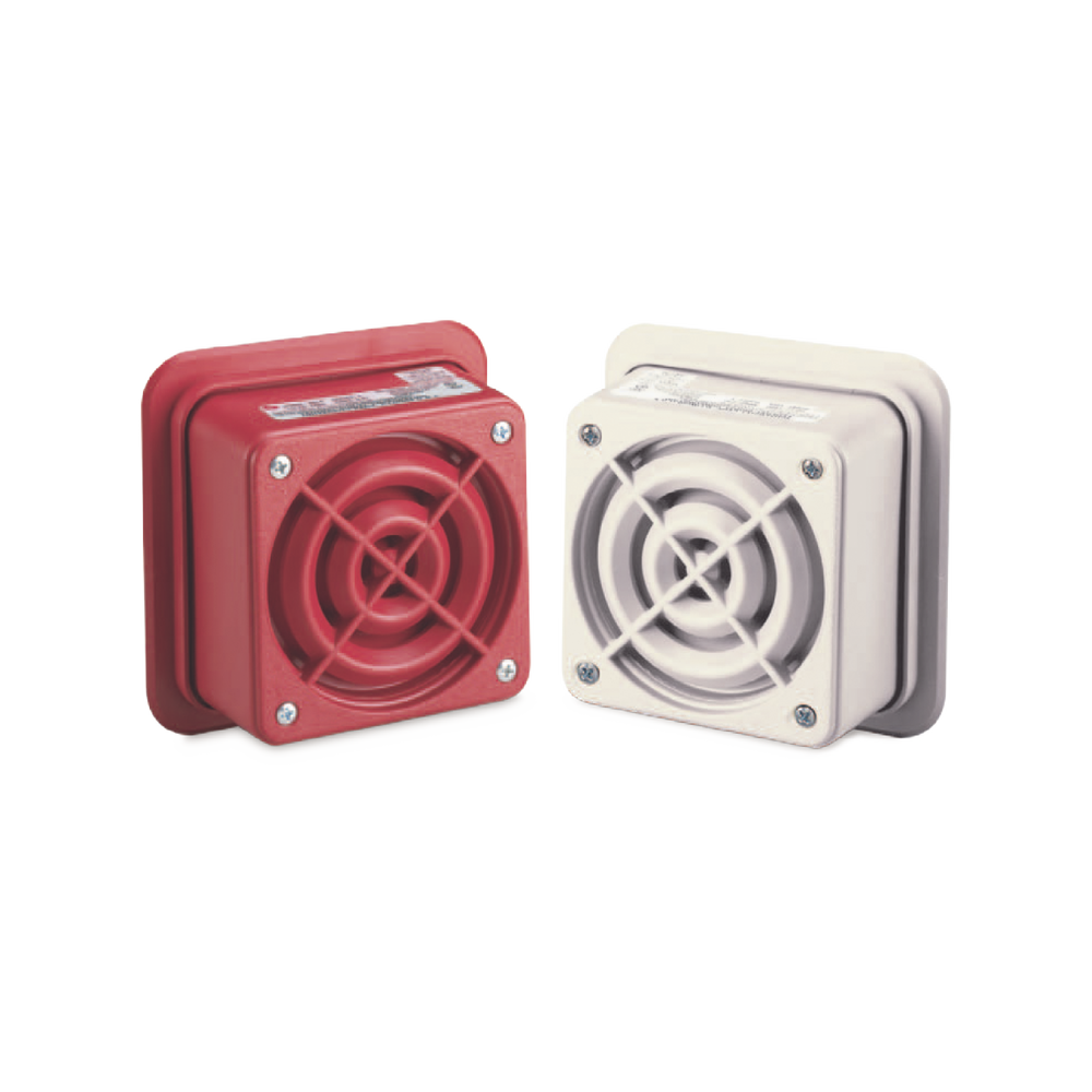 Altavoz de megafonía AudioMaster, 2 W, 25 Vrms, altavoz reentrante, UL Fire, rojo