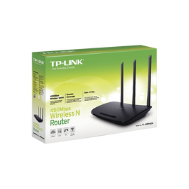 Router Inalámbrico  2.4 GHz, 450 Mbps, 3 antenas externas omnidireccional 5 dBi, 4 Puertos LAN 10/100 Mbps, 1 Puerto WAN 10/100 Mbps