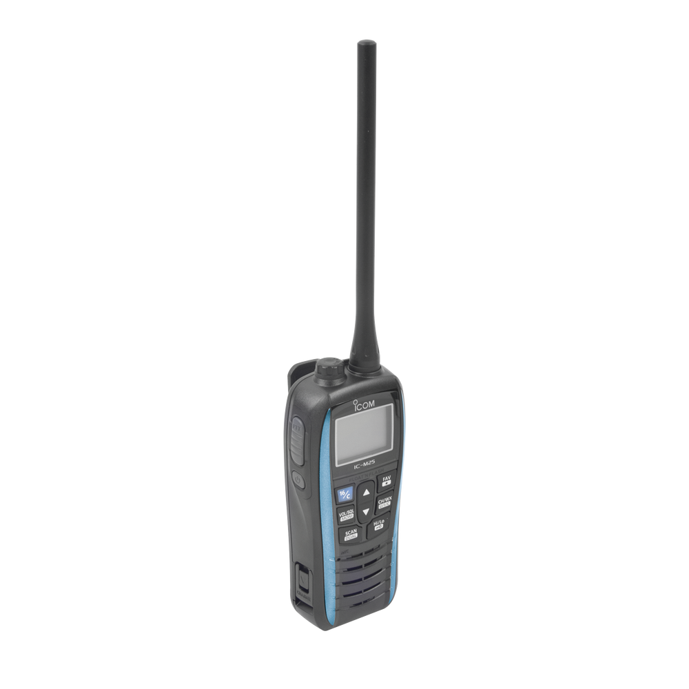 5W Floating Marine VHF Handheld, Marine Blue, Frequency Range Rx: 156.050-163.275MHz Tx: 156.025-157.425MHz. Battery, Charger, Antenna and Clip Belt Included