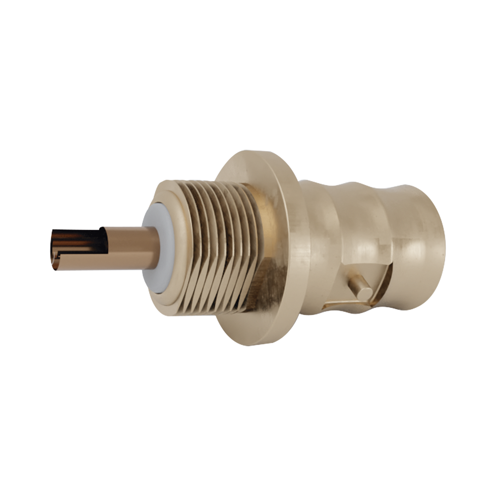 Conector BNC Hembra para Chasis, Soldable, Montaje Frontal D-Plano, Sin Herraje, Níquel/ Oro/ Teflón.