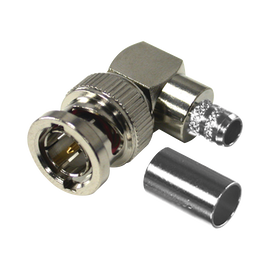 Conector BNC Macho en Ángulo Recto para 75 Ohm, Anillo Plegable para Cable Coaxial RG-6/U, Grupo Q, Níquel/ Oro/ Teflón.