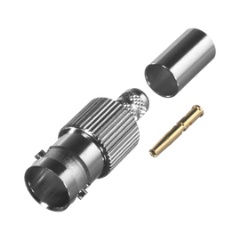 Conector BNC Hembra de Anillo Plegable para Cable RG-179/U, PIN Soldable, Grupo S, Níquel/ Oro/ Teflón.