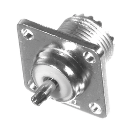 Conector UHF Hembra (SO-239) para Chasis 18 mm, Terminal Soldable, Bronce Blanco/ Oro/ Teflón.