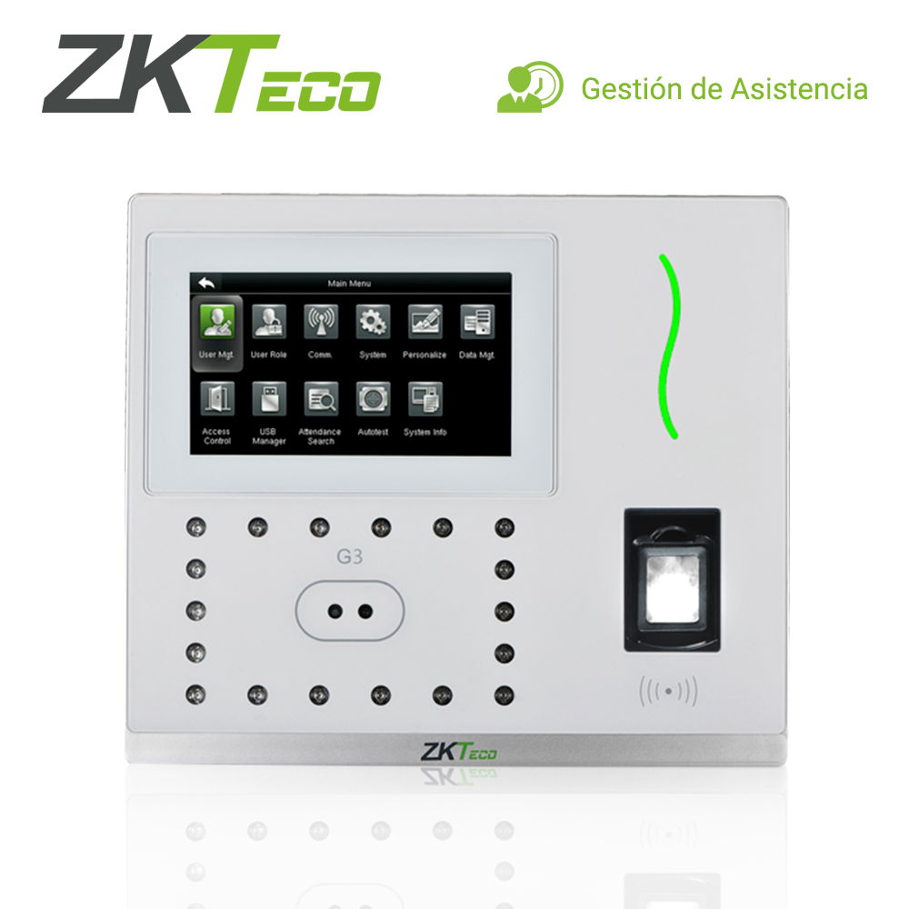 CHECADOR DE ASISTENCIA MULTIVERIFICACIÓN ZK G3 PRO WIFI/3G POR PALMA HUELLA ROSTRO CONTRASEÑA O TARJETA CONEXION WIFI Y 3G FUNCIÓN ADMS BATERIA INCLUIDA COMPATIBLE CON LOS SOFTWARE ZKBIOTIMEPRO Y CON EL MODULO DE ASISTENCIA DE ZKBIOSECURITY CHECADOR DE ASISTENCIA MULTIVERIFICACIÓN ZK G3 PRO WIFI/3G POR PALMA HUELLA ROSTRO CONTRASEÑA O TARJETA CONEXION WIFI Y 3G FUNCIÓN ADMS BATERIA INCLUIDA COMPATIBLE CON LOS SOFTWARE ZKBIOTIMEPRO Y CON EL MODULO DE ASISTENCIA DE ZKBIOSECURITY