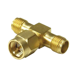 Adaptador en T, de Conector SMA Macho a Doble SMA Hembras, Oro/ Oro/ Teflón.