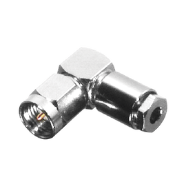 Conector SMA Macho en Ángulo Recto, de Rosca para RG-174/U, Grupo B, Níquel/ Oro/ Teflón.​