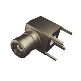 Conector SMB Macho (PIN Hembra) en Ángulo Recto, con Terminal y 4 Patas para Montaje en PCB, Oro/ Oro/ Teflón.​