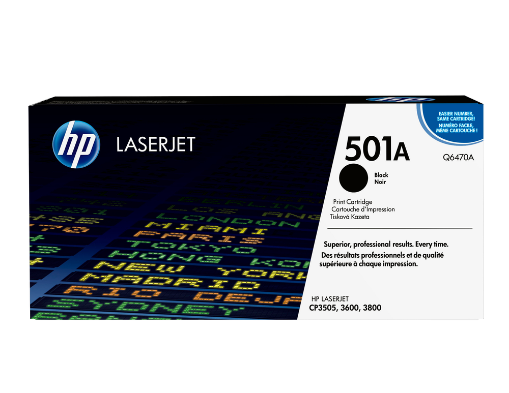 HP 501A - Negro - original - LaserJet - cartucho de tóner (Q6470A) - para Color LaserJet 3600, 3800, CP3505 HP 501A - Negro - original - LaserJet - cartucho de tóner (Q6470A) - para Color LaserJet 3600, 3800, CP3505