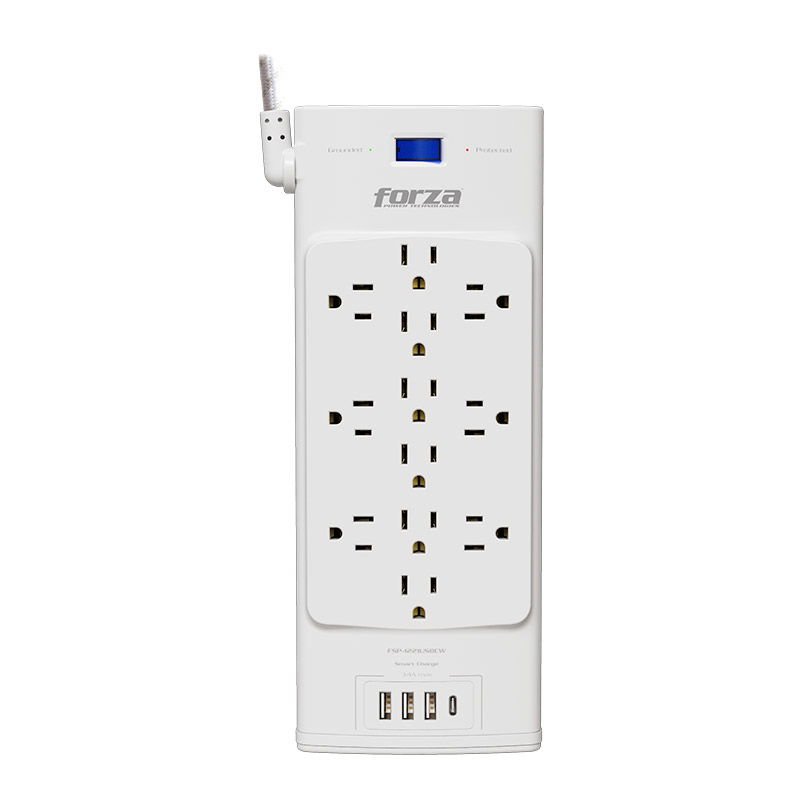 Forza - Surge protector - AC 110/220 V - 12 Tomas de Corriente - 3-USBA/1C 2700J WH Forza - Surge protector - AC 110/220 V - 12 Tomas de Corriente - 3-USBA/1C 2700J WH