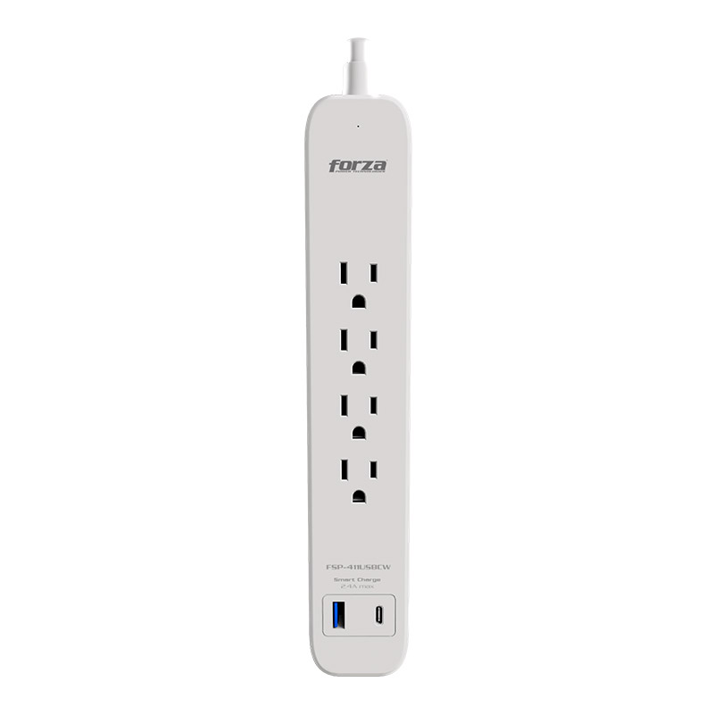 Forza - Surge protector - AC 110/220 V - 4 Tomas de Corriente - 1 USB-A/C 1000J WH Forza - Surge protector - AC 110/220 V - 4 Tomas de Corriente - 1 USB-A/C 1000J WH