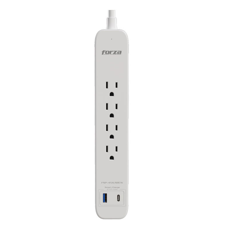 Forza - Surge protector - AC 110/220 V - 4 Tomas de Corriente - 1 USB-A/C 500J WH Forza - Surge protector - AC 110/220 V - 4 Tomas de Corriente - 1 USB-A/C 500J WH